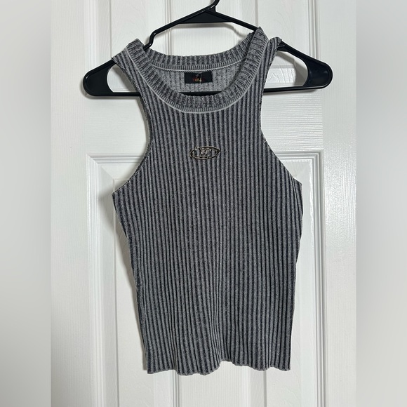 ITOO Tops - White and Gray Ribbed Sleeveless Tank Top
